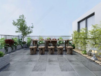 新中式家居阳台3D模型下载